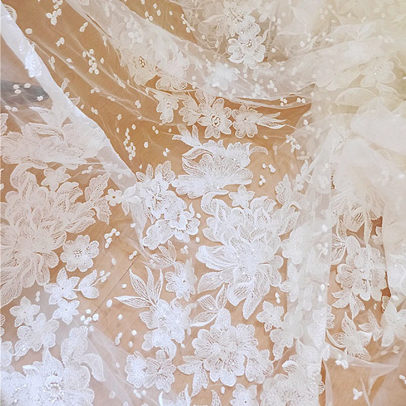 GLace 1Y/lot off white мягкая сетка вышивка кружево швейная ткань свадебное платье