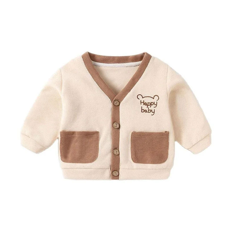 

Cute Cartoon Babies Boys Girls Coat Spring Autumn Patchwork V-Neck Single Breasted Children's Outerwear 0-4 Years Old