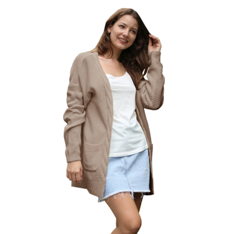 

2020 Women Knitted With Pockets Long Cardigan Long Sleeve Sweater Overcoat For Female Women Autumn Outwear Coats XL Plus Size