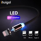 Магнитный зарядный кабель ihuigol 2 в 1, Lightning, для iPhone X, 7, 8 Plus, Type-C, Huawei P20, Micro USB, Samsung