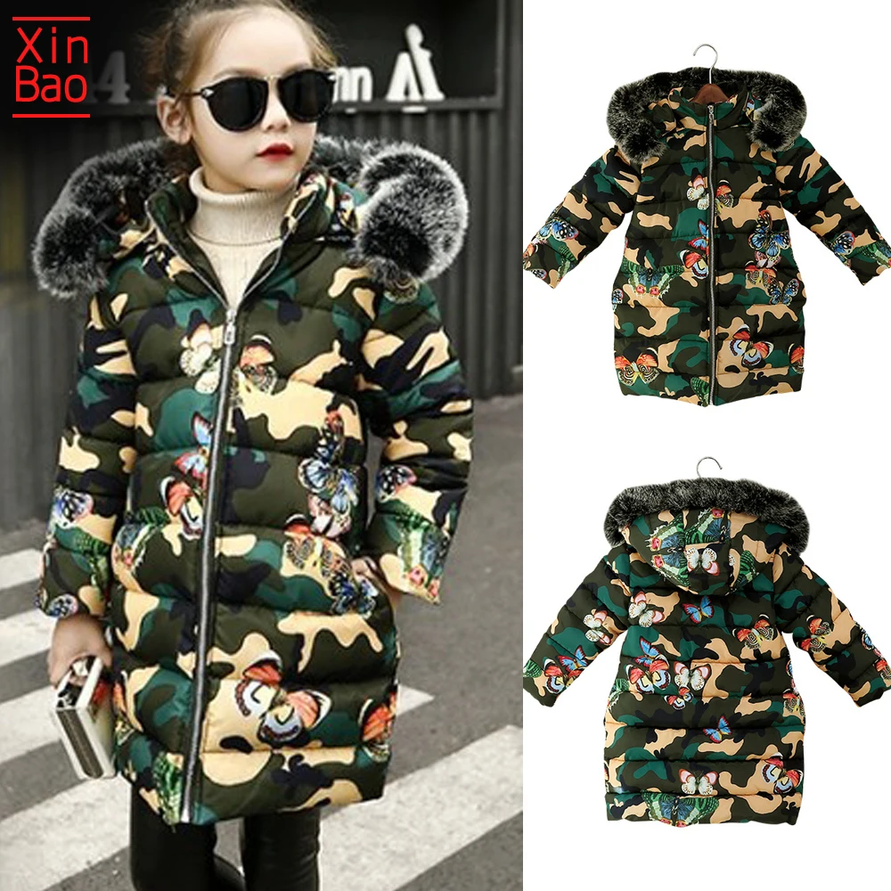 Зимнее пальто для девочек XINBAO с подкладкой камуфляжной расцветки до-20 градусов