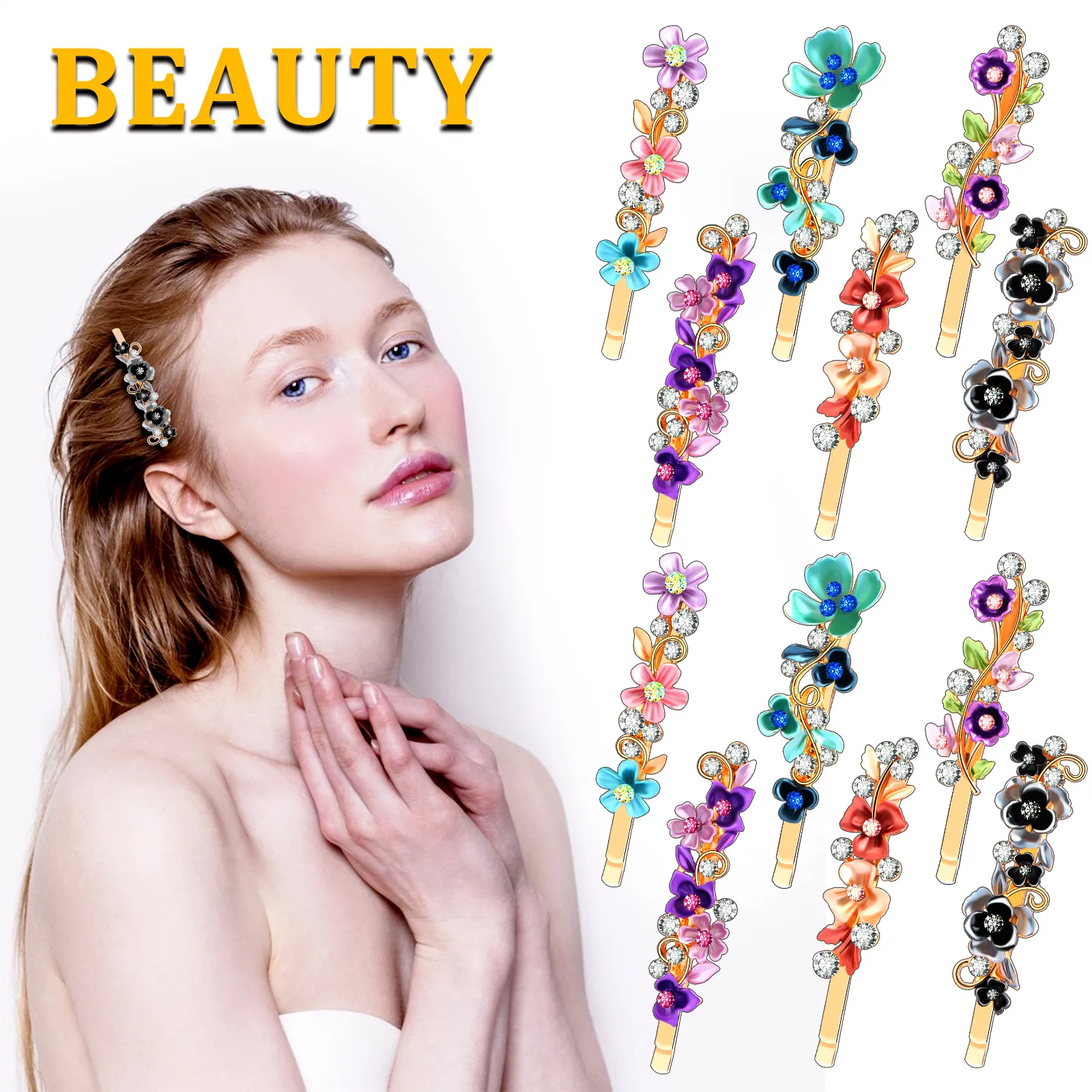 

12pcs=6pairs Girls Flower Hairpin Pairs Rhinestone Hair Clip Jewelry For Women Party Banquet Hair Pins Accessories