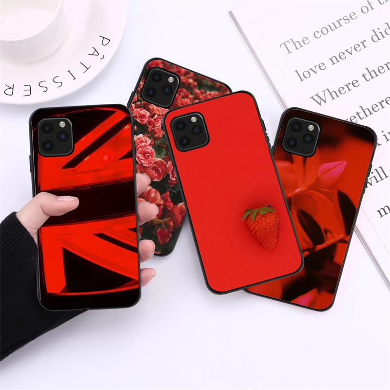 

New Trendy Red Mobile Phone CaseFor iPhone 12 13 Mini 11 Pro Max X XR XS Max 7 8 6s Plus SE 2020 Silicone Bumper Cover 2021
