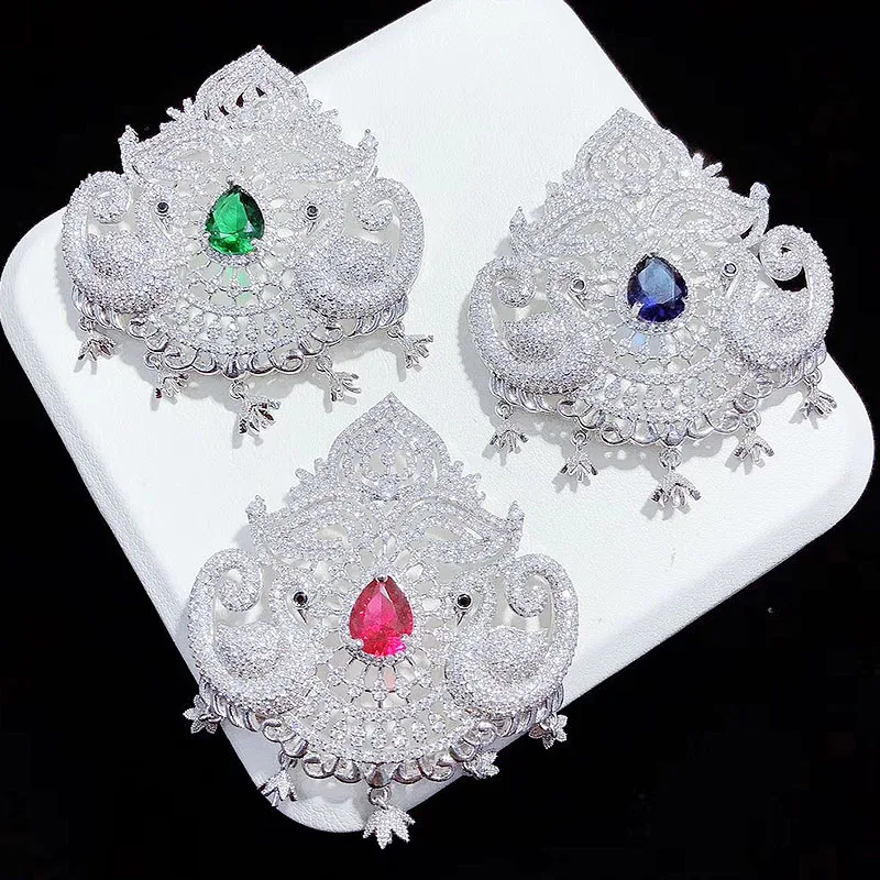 

white gold plated Cubic Zirconia micro pave peacock charm connector