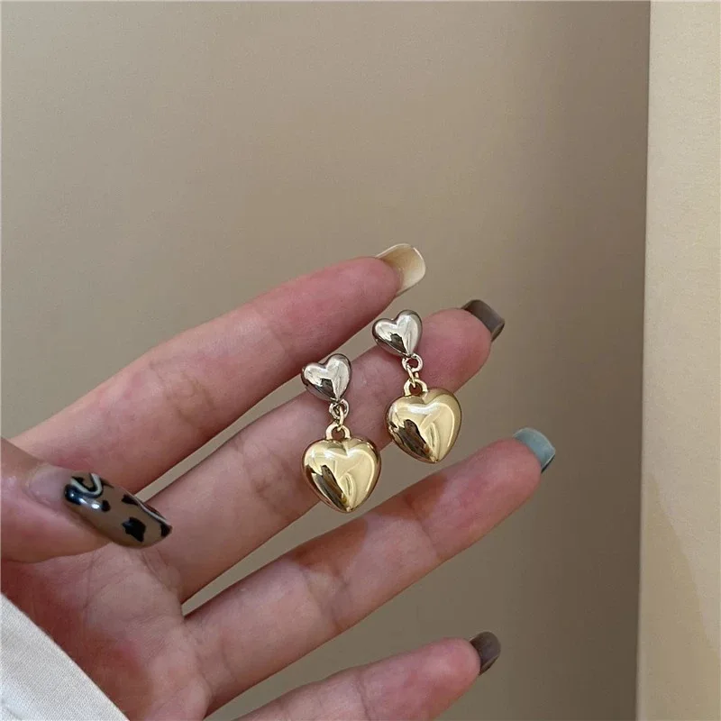 

Double Peach Heart Love Gold S925 Silver Needle High-end Earrings Female Retro Personality Cold Stylewild Earrings Jewelry