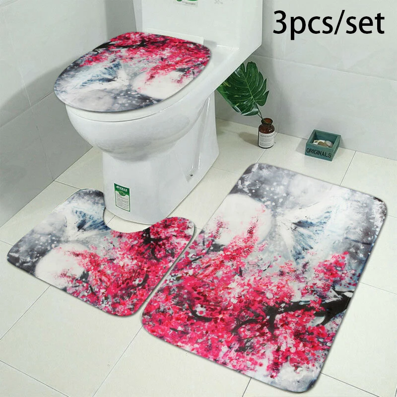 C Type 3pcs 3/4 шт./компл. Рождество Душ Шторы Ванная комната противоскользящим коврик коврики для туалета крышка коврик пижамный комплект на Рождество, подвесные украшения - Цвет: C Type 3pcs