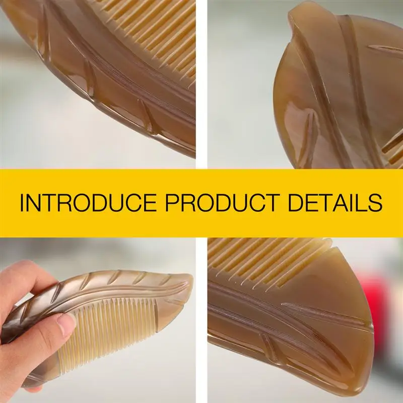 

1pc Anti Static Comb Carving Leaf Comb Portable Hair Comb Ox Horn Hair Groomer for Woman Travel Home Man