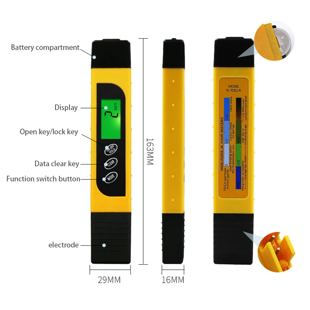PH Тест качества воды ручка с tds счетчик питьевой тестер Ручка Подсветка Чистота