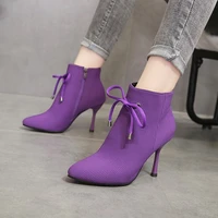women boots corduroy butterfly knot boots sexy high heels party shoes winter plus velvet keep warm female boots zapatos de mujer