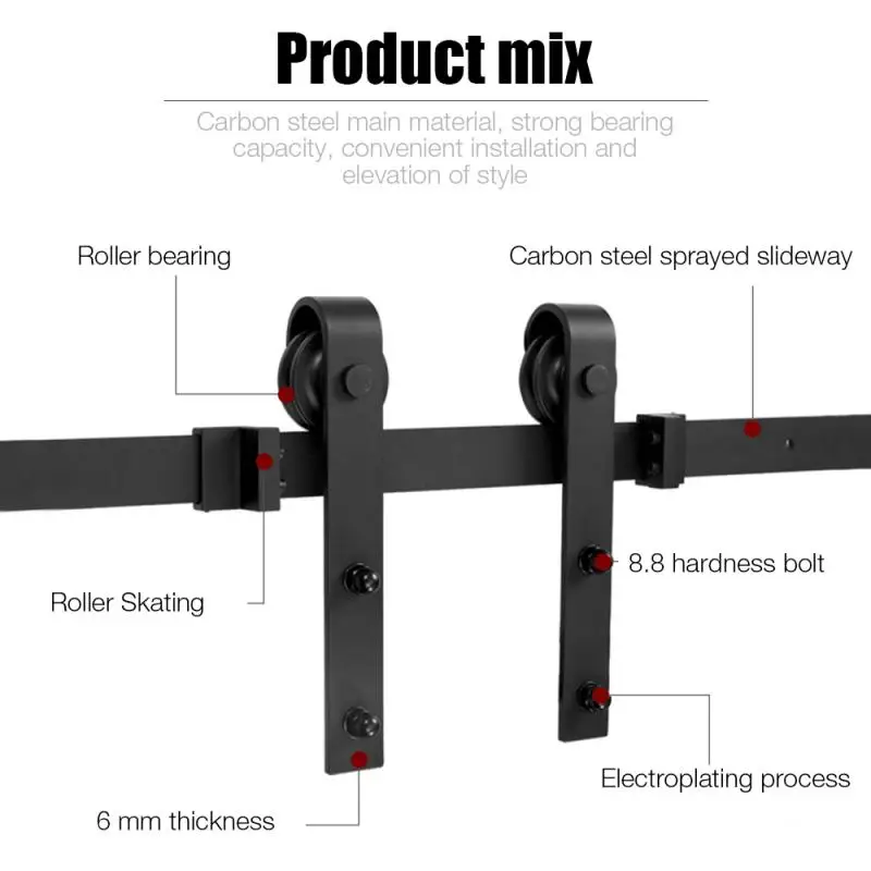 

183CM/200CM/244CM Barn Door Hanging Rail For Europe Rustic Black Sliding Hardware Cabinet Wood Door Sliding Track Kit