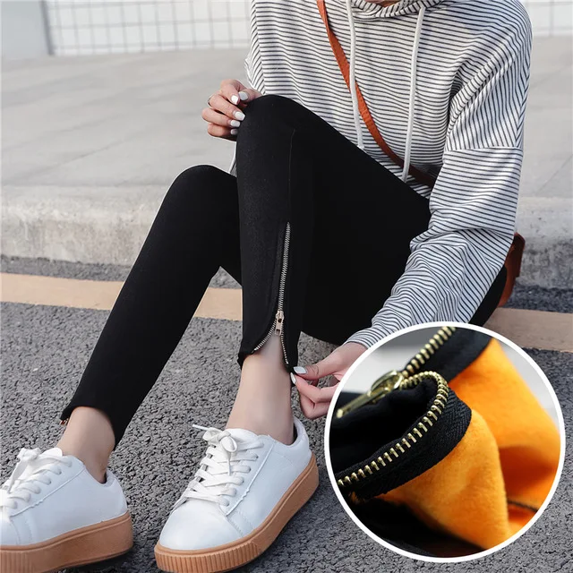 With Fleece 200 кг женские s размера плюс с высокой талией обтягивающие леггинсы женские хлопковые черные леггинсы с эластичной талией на молнии Леггинсы Стретч 4XL 5XL - Цвет: With Fleece