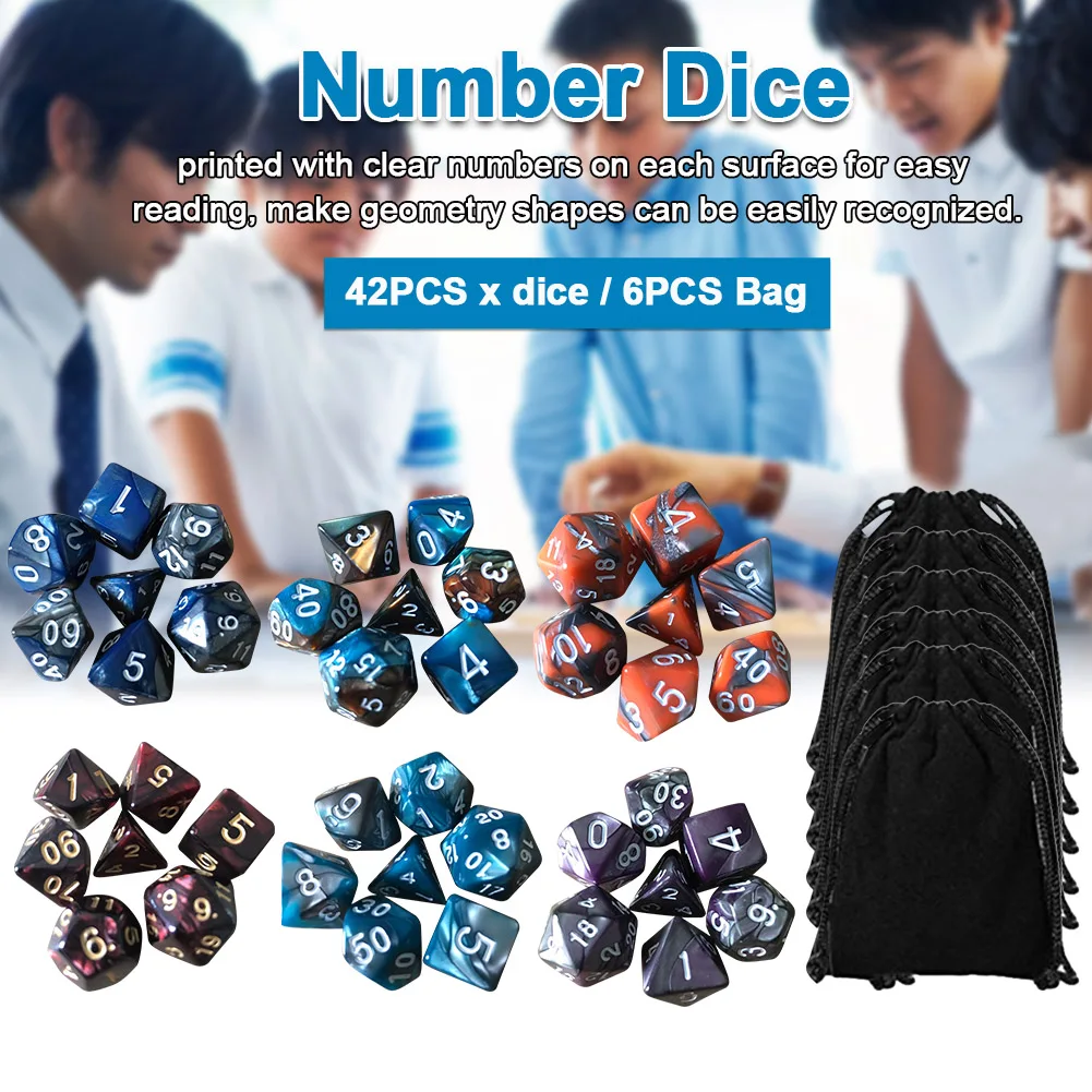 

42pcs Entertainment Table Game Polyhedral Dice Set KTV Easy Read Combinable Number Toys Bar With Bag Home Double Colors Party