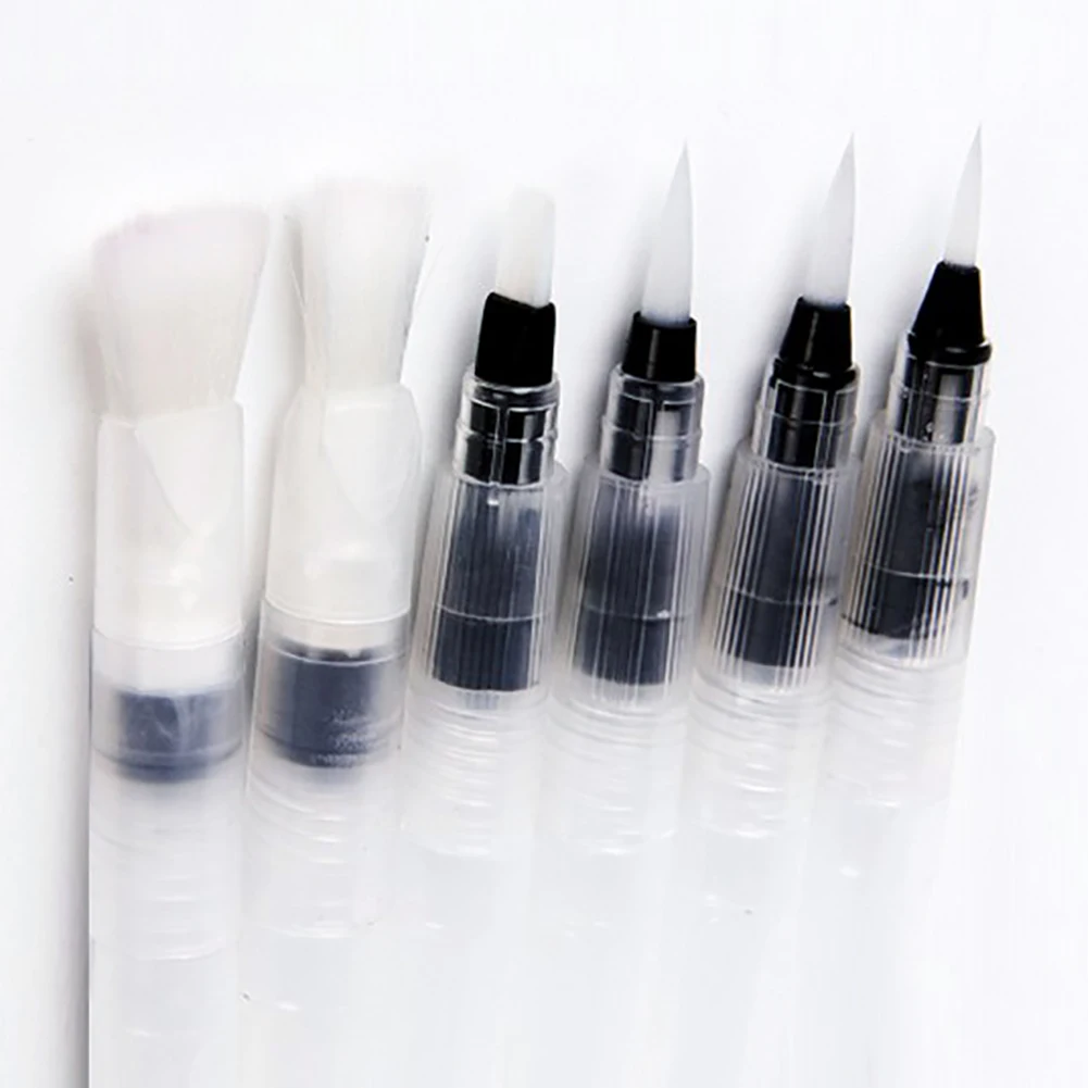 

6Pcs Refillable Markers Paint Brush Barrel Watercolor Brush Soft Calligraphy Sketch Pen for Painting Drawing Art Supplies