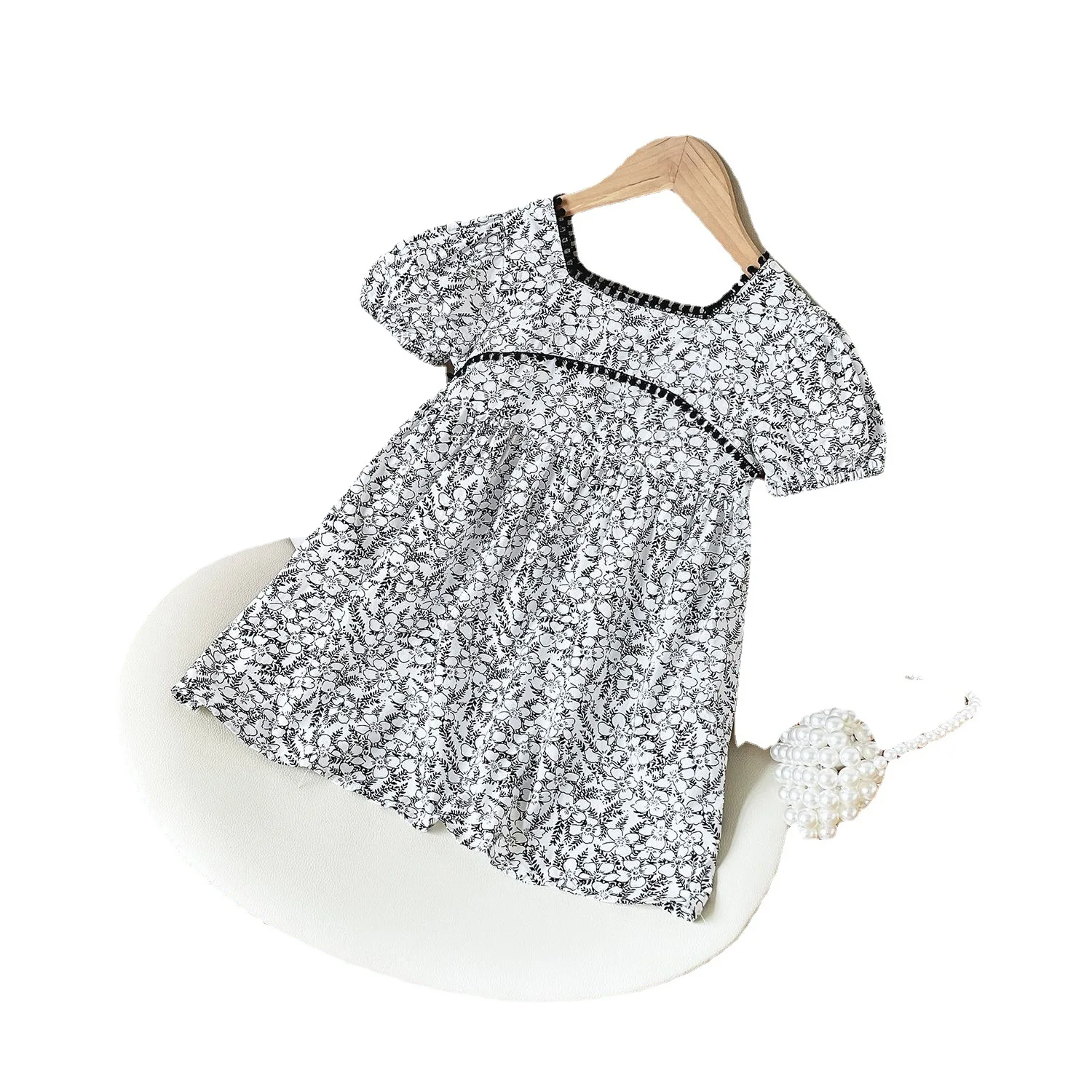 

Kids 2021 Summer Dress for Children's Puff Short Sleeves Light Dresses for Kids Printing Baby Girls Clothing Casual Kids Costume