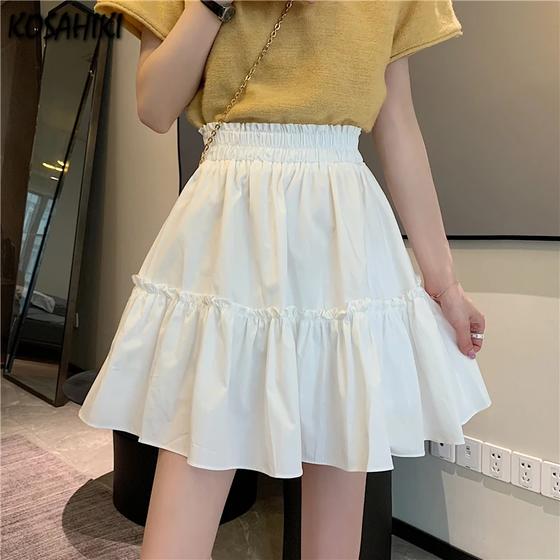 

KOSAHIKI Casual White Skirt Elegant Preppy Ruffle Pleated Skirt Mini Black Harajuku Leisure Summer 2021 Y2K Mujer Faldas