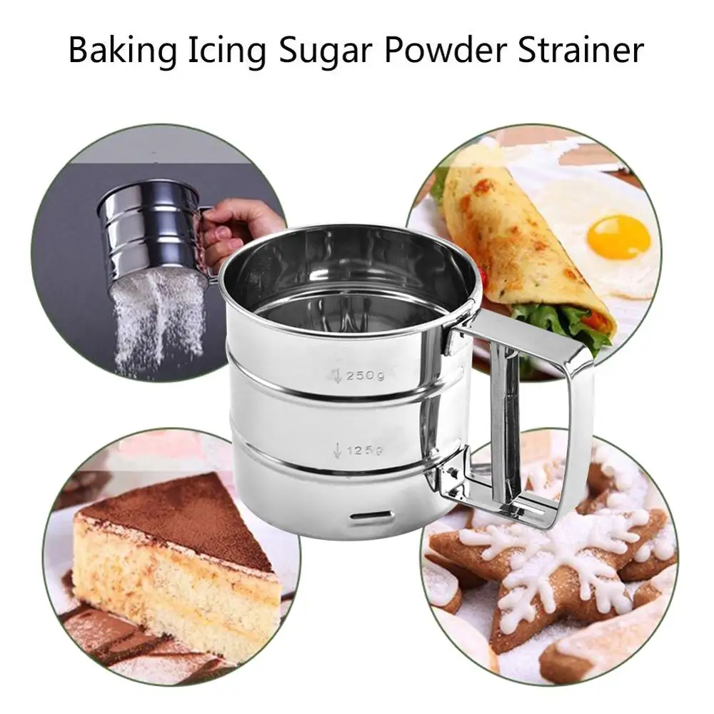

Stainless Steel Flour Sifter Semi-Automatic Hand-Held Flour Sieve Powder Hand-Screened Sugar Mesh Sieve Baking Tool Cake Utensil