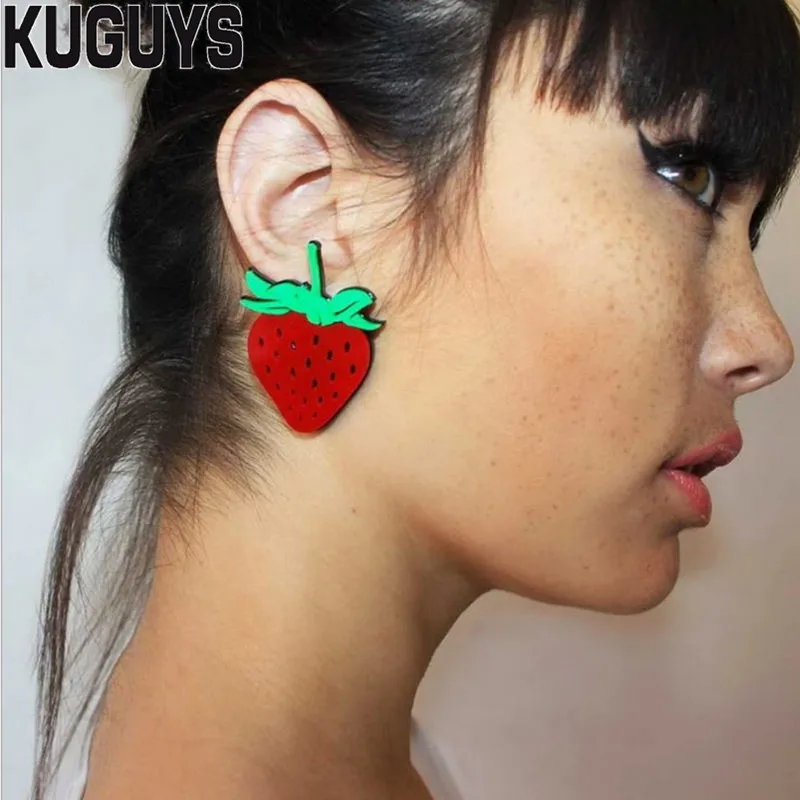 KUGUYS серьги-капли с фруктами и клубникой для женщин трендовые ювелирные изделия
