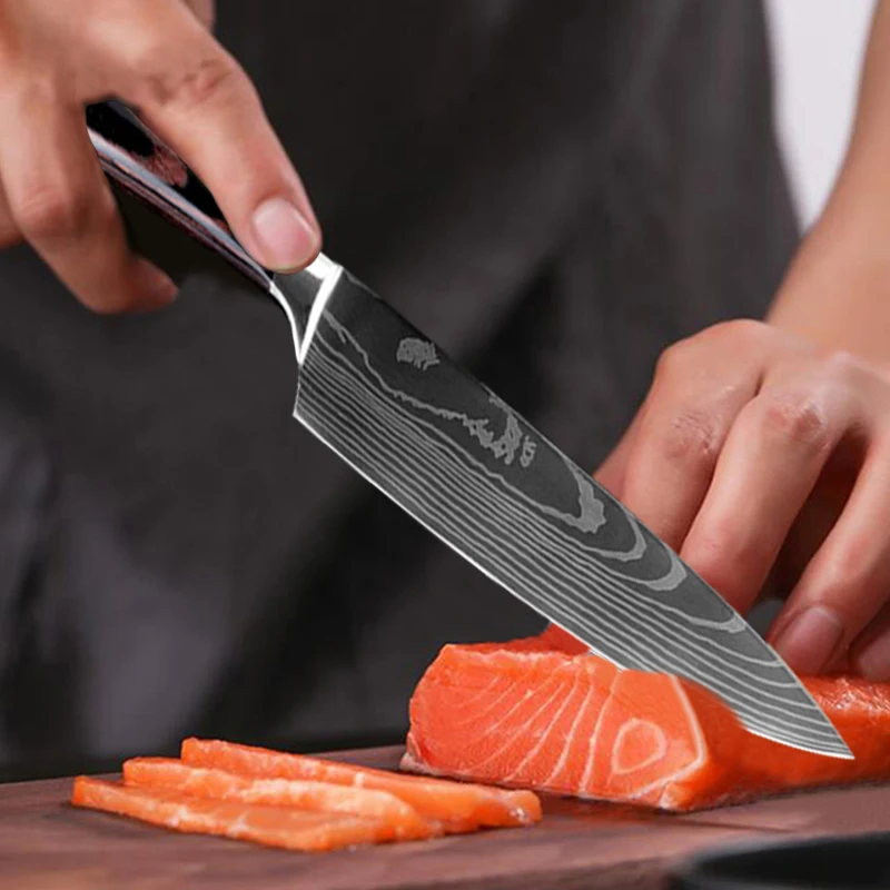 Набор кухонных ножей дамасский лазерный узор 2 шт. японские ножи шеф-повара для