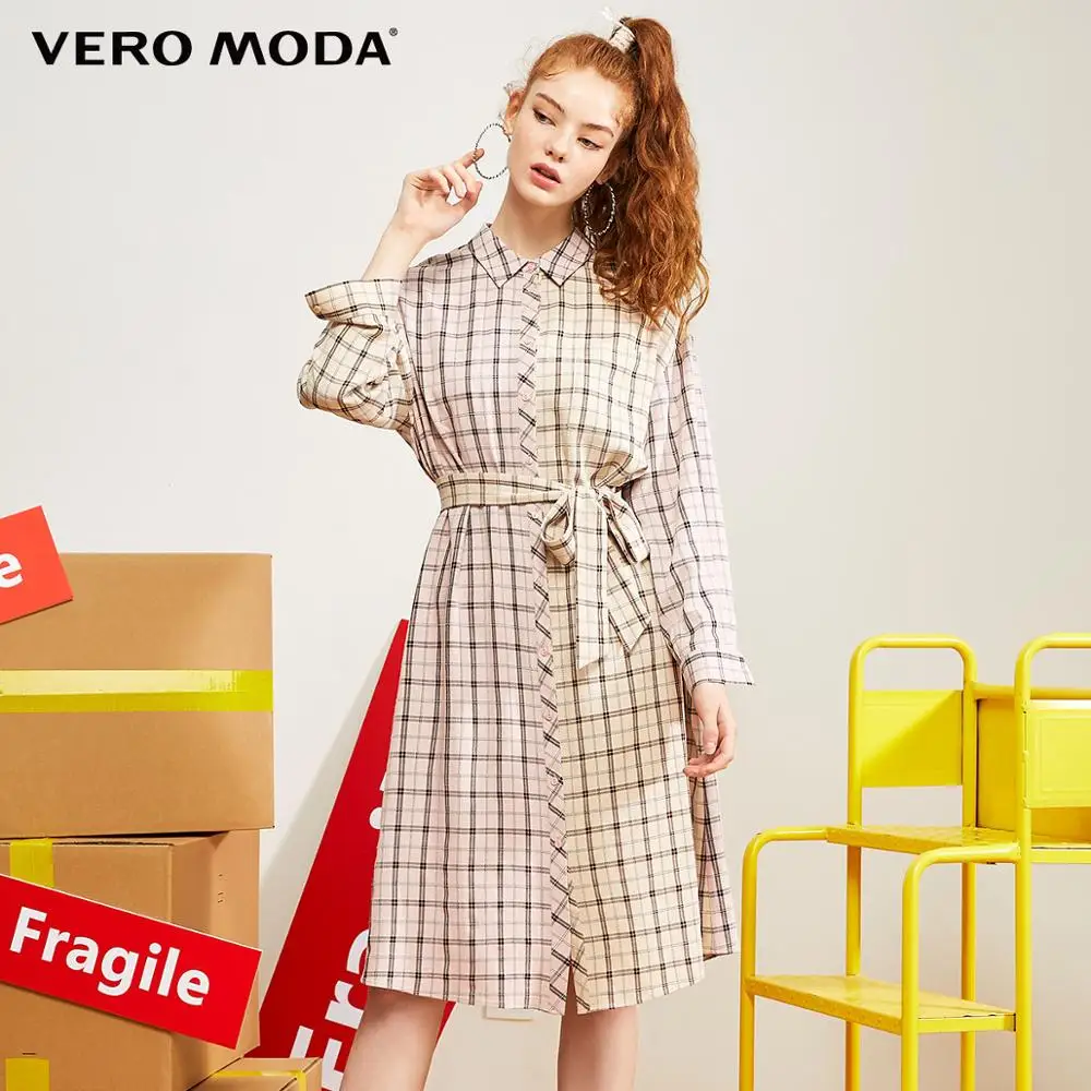 Vero Moda Новое Стильное клетчатое платье-рубашка с буквенным принтом | 31937D516