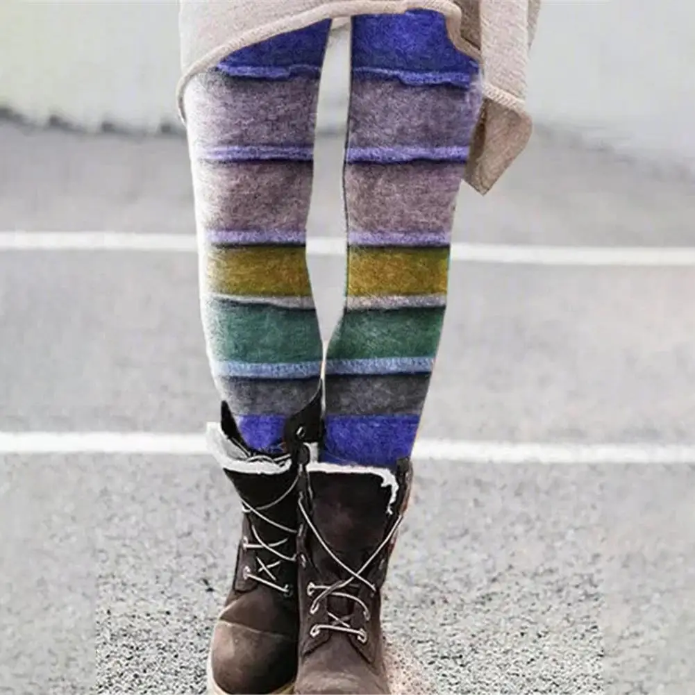 

Pants Stripes Print Long Trousers Women Striped Skinny Leggings for Autumn