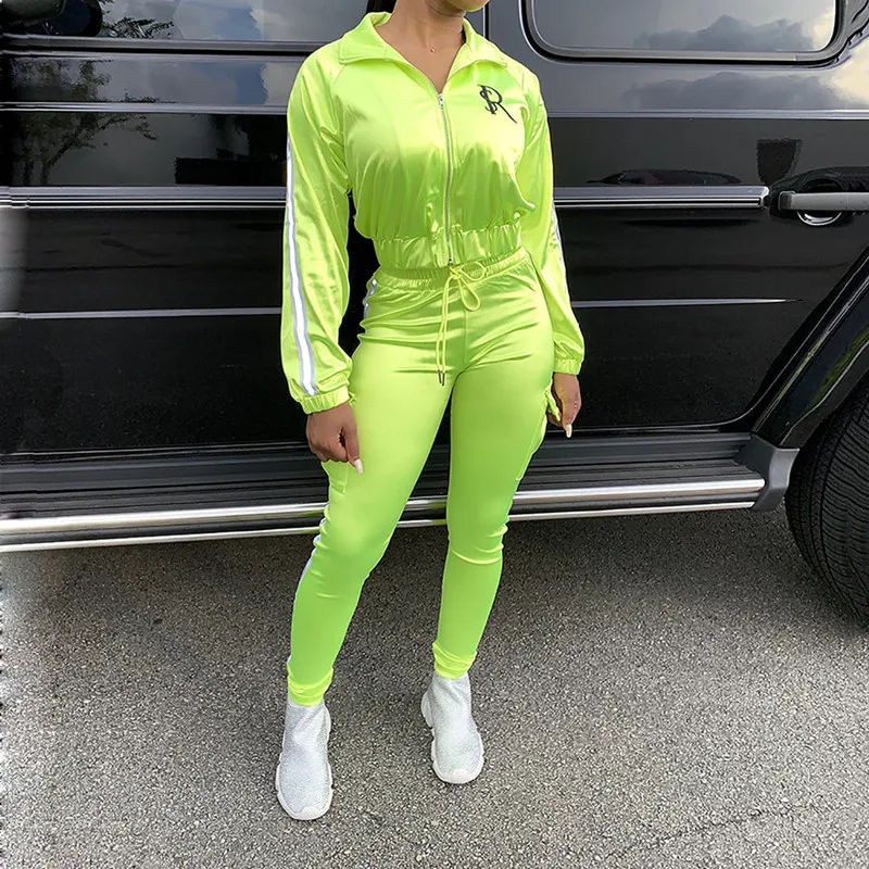 Неоновый цвет комплект из двух предметов спортивный костюм женская одежда Ensemble