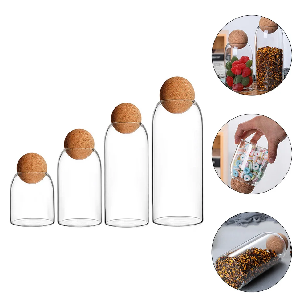 

4pcs Glass Storage Jars Kitchen Food Storage Jars Sealed Containers with Cork