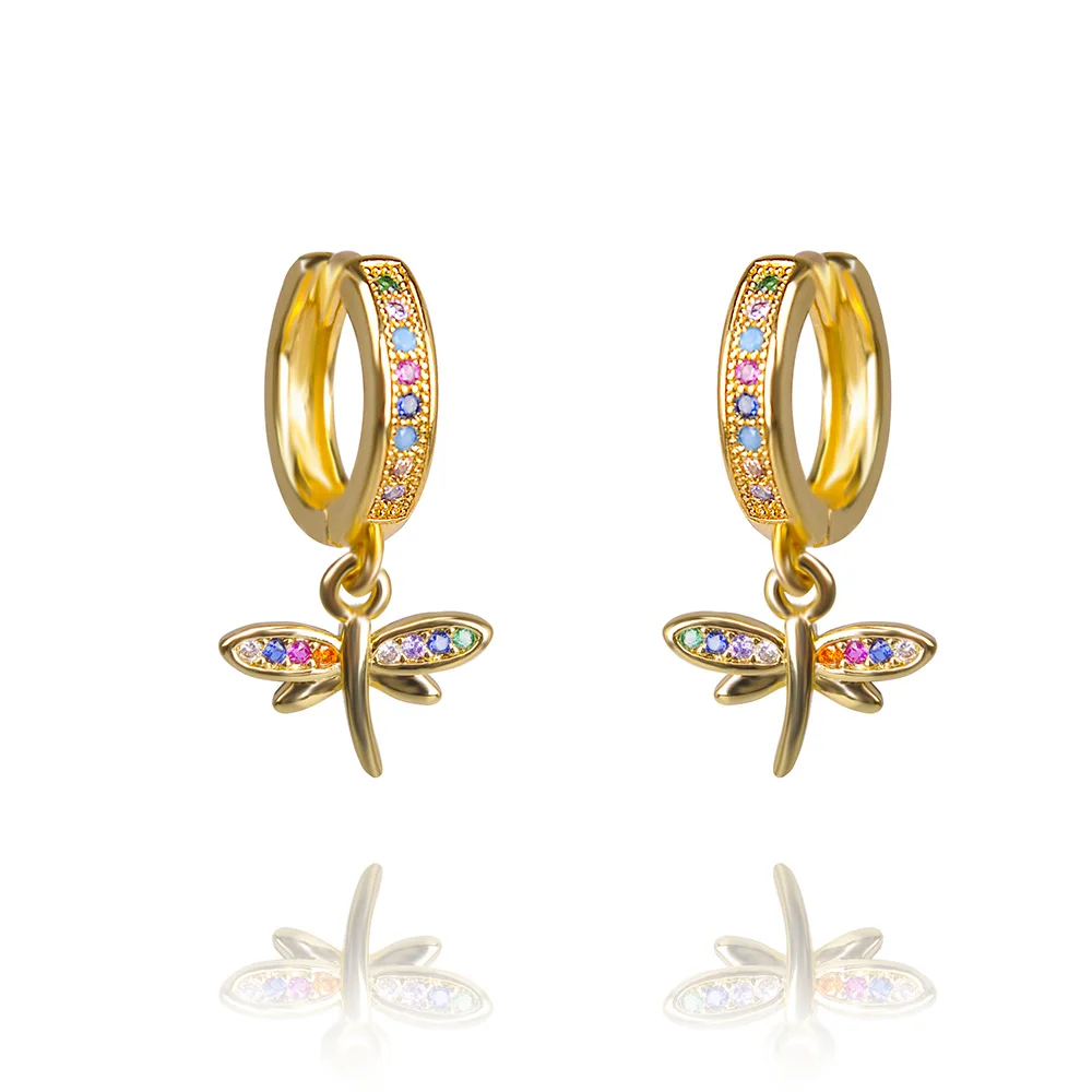 Женские серьги с радужным цирконием висячие кубическим кристаллом бабочкой и