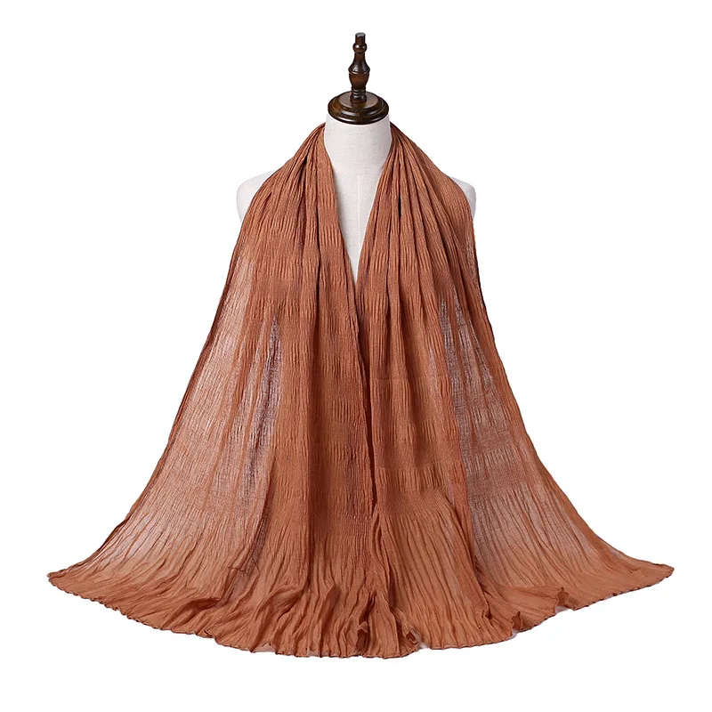 

1PC Cotton Polyester Blend Wrinkled Pure Color Women's Scarves & Wraps Light Tan 180cm x 80cm
