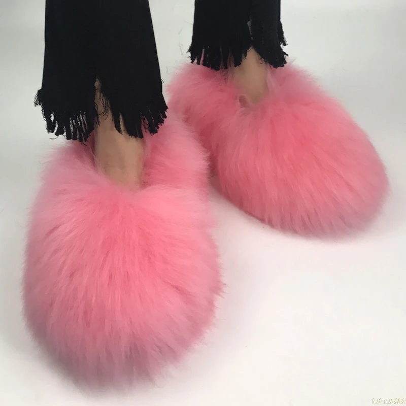 Ботинки женские зимние из натурального меха пушистые полусапожки страусиного