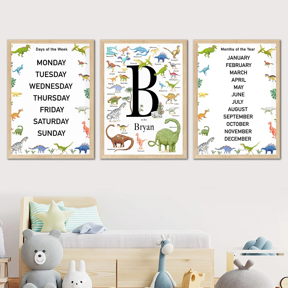 

Детская настенная Картина на холсте динозавр ABC Алфавит цифры мультфильм скандинавские плакаты и принты декоративные картины для детской комнаты