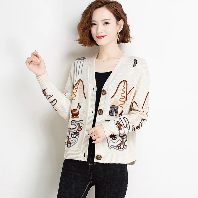 

New Fashion 2022 Women Autumn Winter V-Neck Sweater Cardigan Warm Knitted Sweaters Lady autumn cardigan