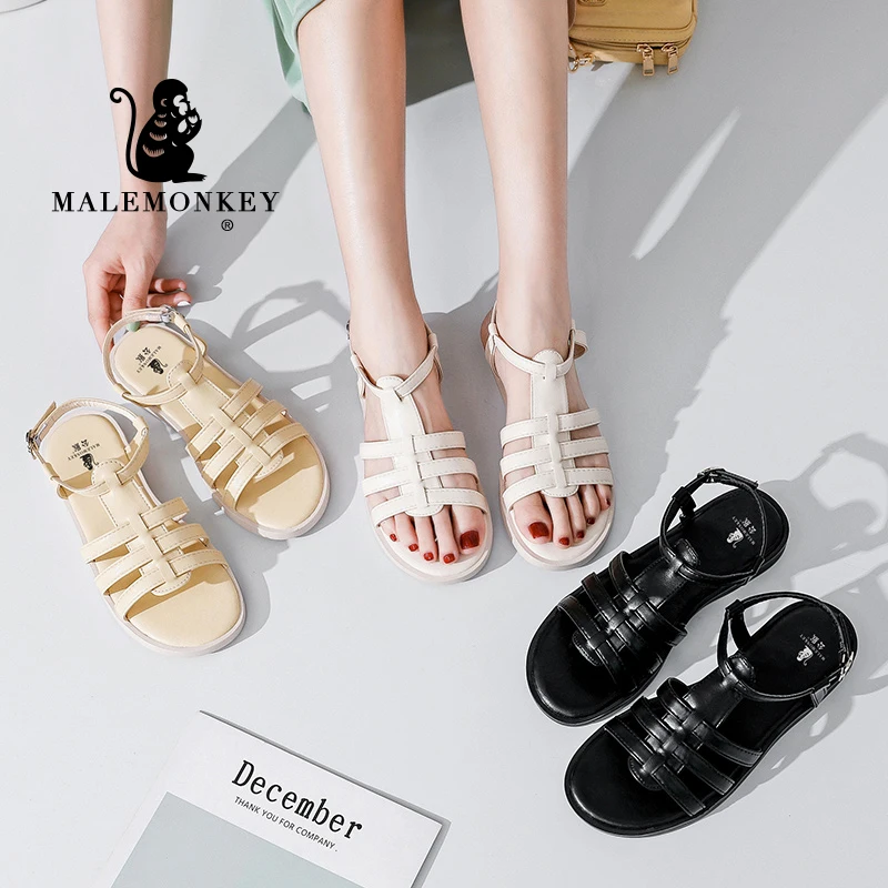 

Women Sandals 2021 New Summer Vintage Black Soft Comfortable Non Slip Rubber Sole Flat Shoes Casual Beach Ladies Sandals