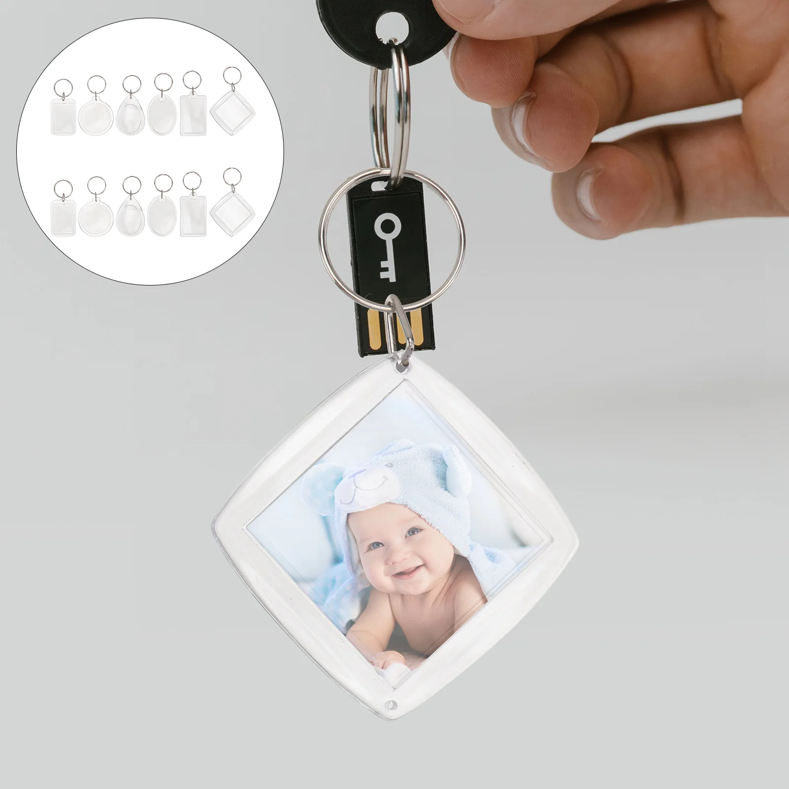 

12pcs Acrylic Photo Frame Keyholders Acrylic Keyrings Transparent DIY Keyrings