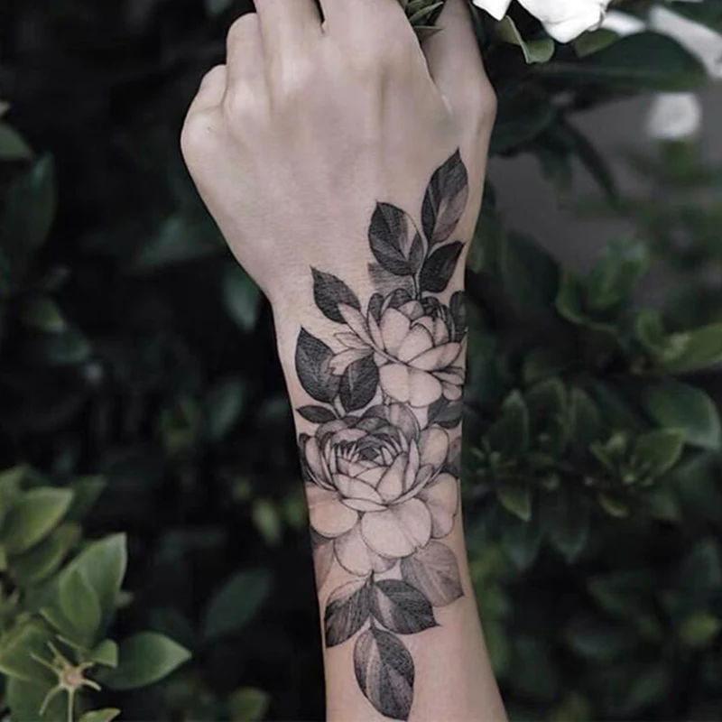 

Temporary Tattoo Black Flower Tattoo Sleeves Water Transfer Tatoo Sticker Peony Rose Tattoos Body Art Sexy Tatoo Girl Arm Tatto