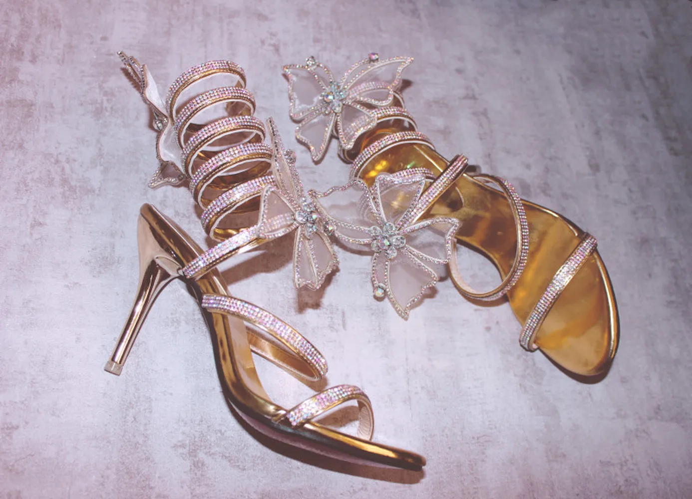 

Women Peep Toe Rhinestones Crystal Butterfly 3D Stilettos High Heel Cross S-straps Sandals Shoes Bling Gold Sliver Luxury New