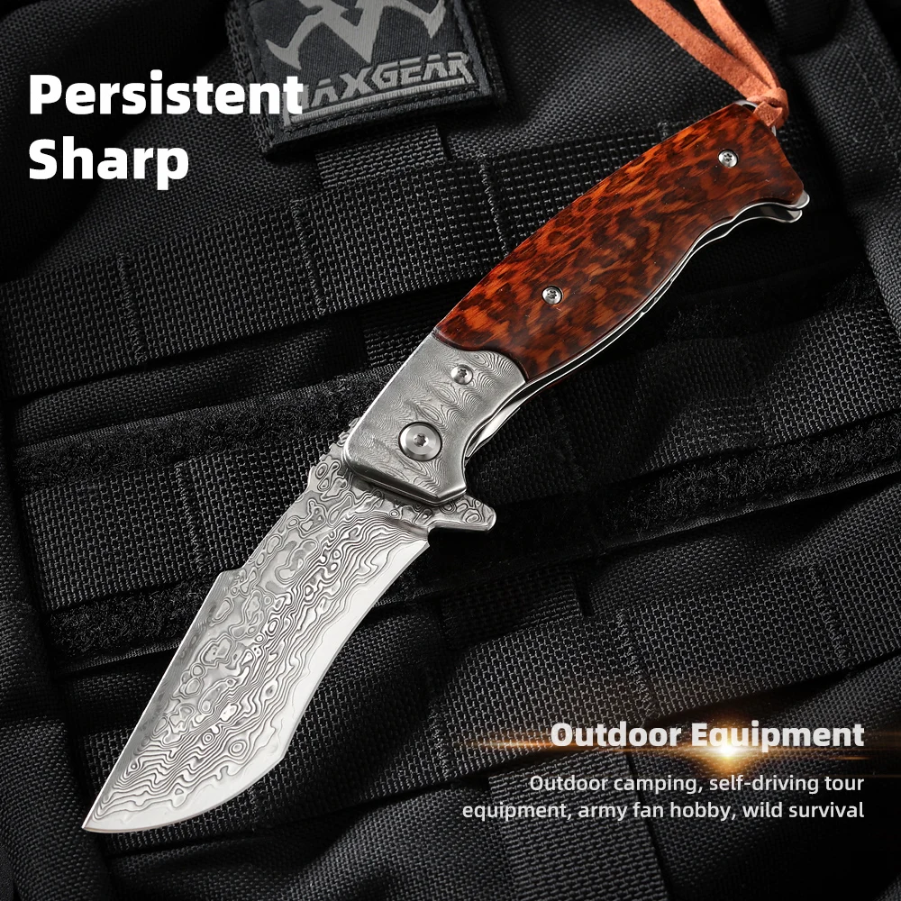 TUOXING Дамаск Сталь со вставками из кожи имитирующей фактуру змеиной с деревянной