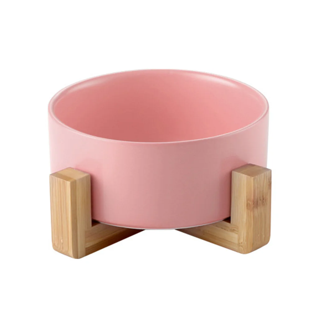 

Ceramic Raised Cat Bowl Pet Food Bowl with Anti-Slip Wooden Stand Protect Cervical Spine Pet Feeding Bowl Pet Supplies V
