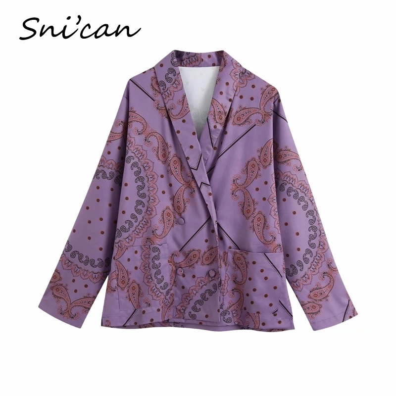 

Snican purlple boho paisley print 2 pieces set women vintage long sleeve blazer jacket coat long pants suit set za 2020 autumn