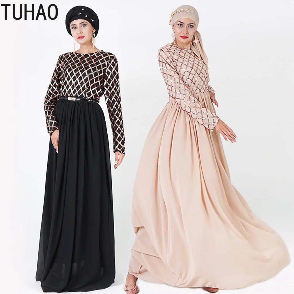 Женское длинное платье TUHAO черное элегантное макси в мусульманском стиле модель
