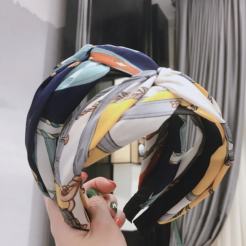 

Trendy Women Wide Headband Simple Cross Butterfly Knot Geometric Printed Hairband Hair Accessories