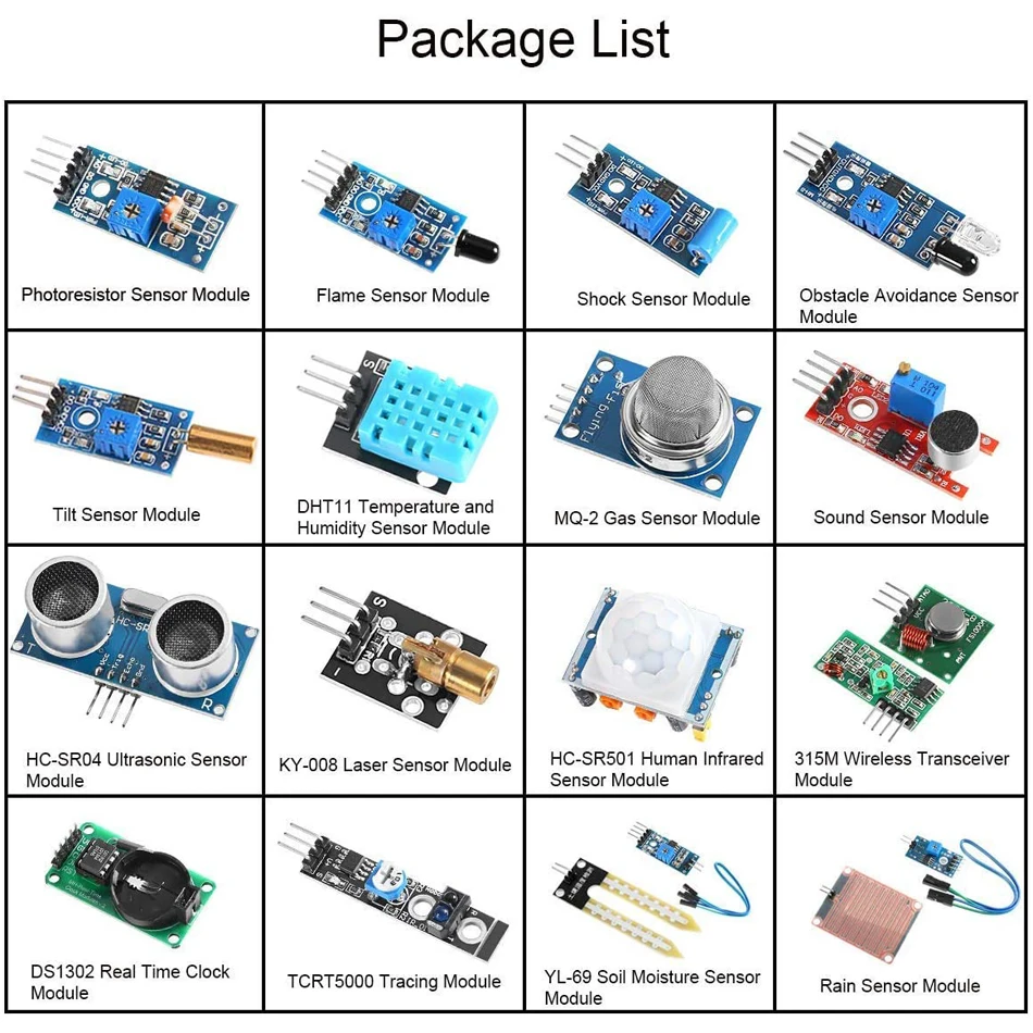 Стартовый набор для Arduino Raspberry pi Sensor 16 в 1 начинающих роботов 45 сенсоров 37 |
