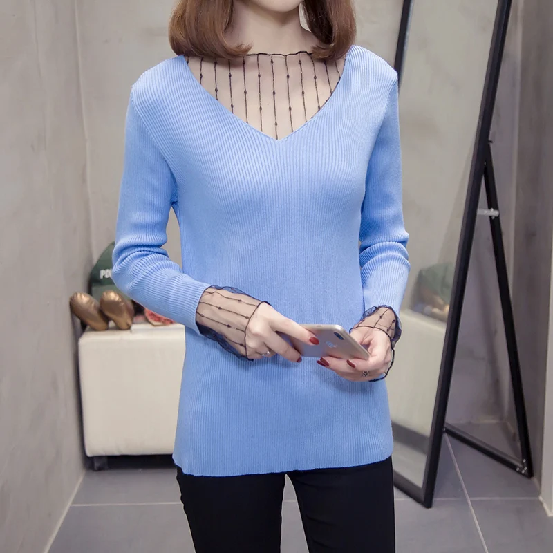 

Mesh Stitch Knitted Pullover Woman Blouses Winter Women'S Sweaters Clothing Latest 2020 Spring Autumn Korean Female D0272