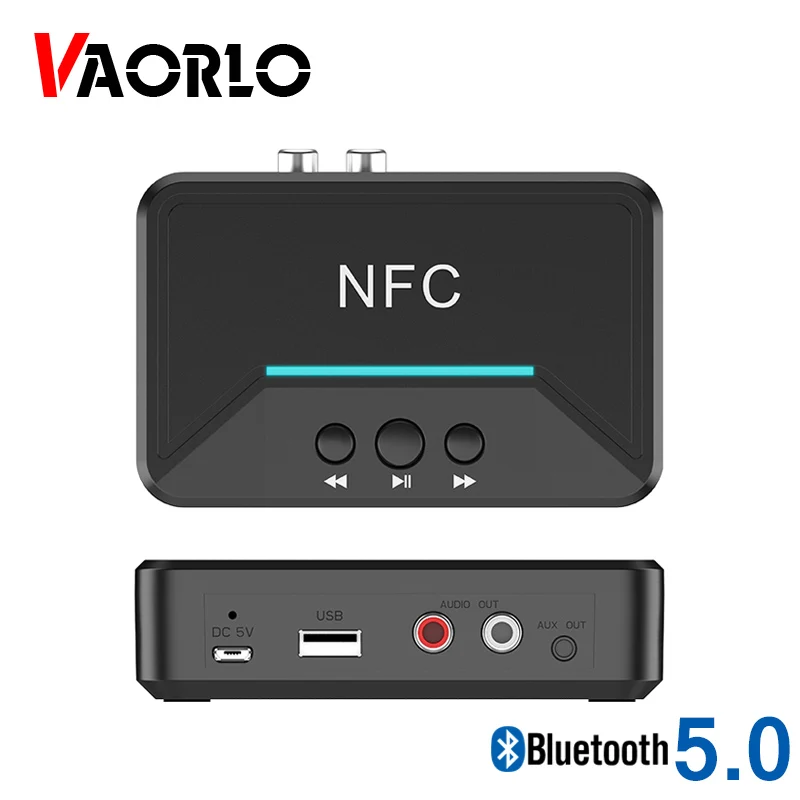  Bluetooth ресивер VAORLO NFC 5,0, беспроводной адаптер для автомобиля, A2DP AUX 3,5 мм, разъем RCA, USB, умное воспроизведение стерео аудио 