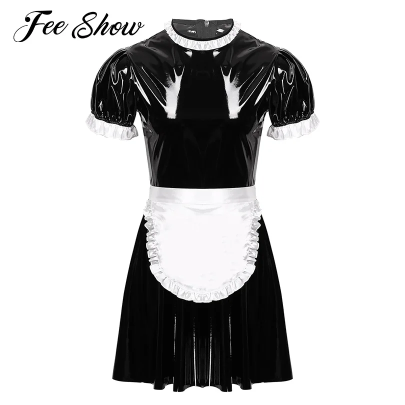 

Gay Men Sissy Crossdresser Latex Dress Wet Look Maid Apron Servant Dress Uniform Cosplay Costumes Porn Exotic Role Play Clubwear
