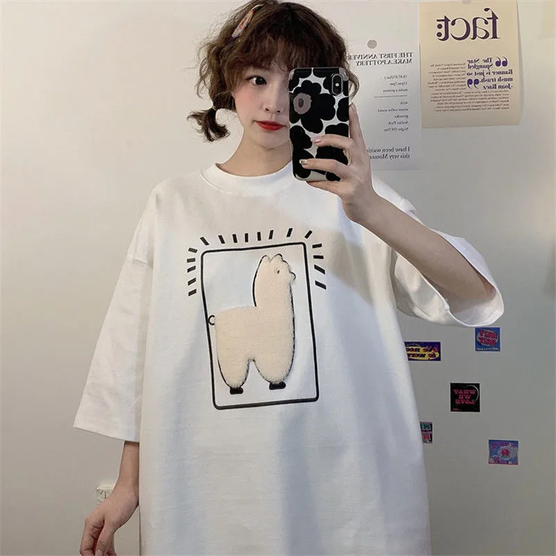

Printed summer T shirt Female White Japanese Women Tshirt Funny Printed School Cool Girls Boys T-shirt Streetwear