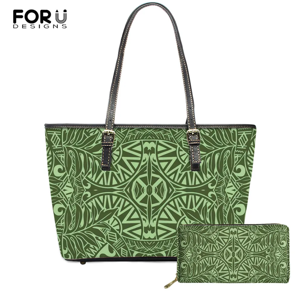 

Брендовая дизайнерская сумка FORUDESIGNS, 2 шт., роскошная сумка через плечо из искусственной кожи и кошелек, женские сумки-тоуты с узором гавайск...