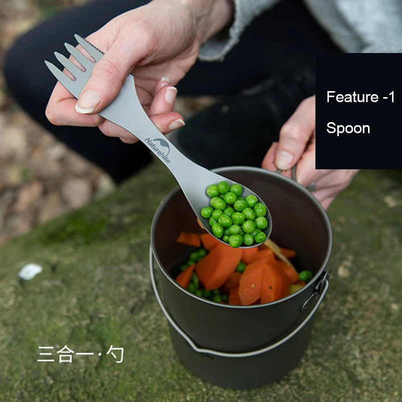 NatureHike титановая многоинструментальная вилка, нож, ложка 3 в 1 Spork сверхлегкие многофункциональные столовые приборы для кемпинга, походные столовые приборы