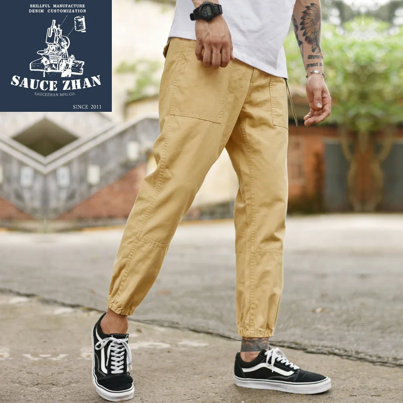 SauceZhan осенние мужские брюки повседневные Чино хаки Ретро Винтажные спортивные