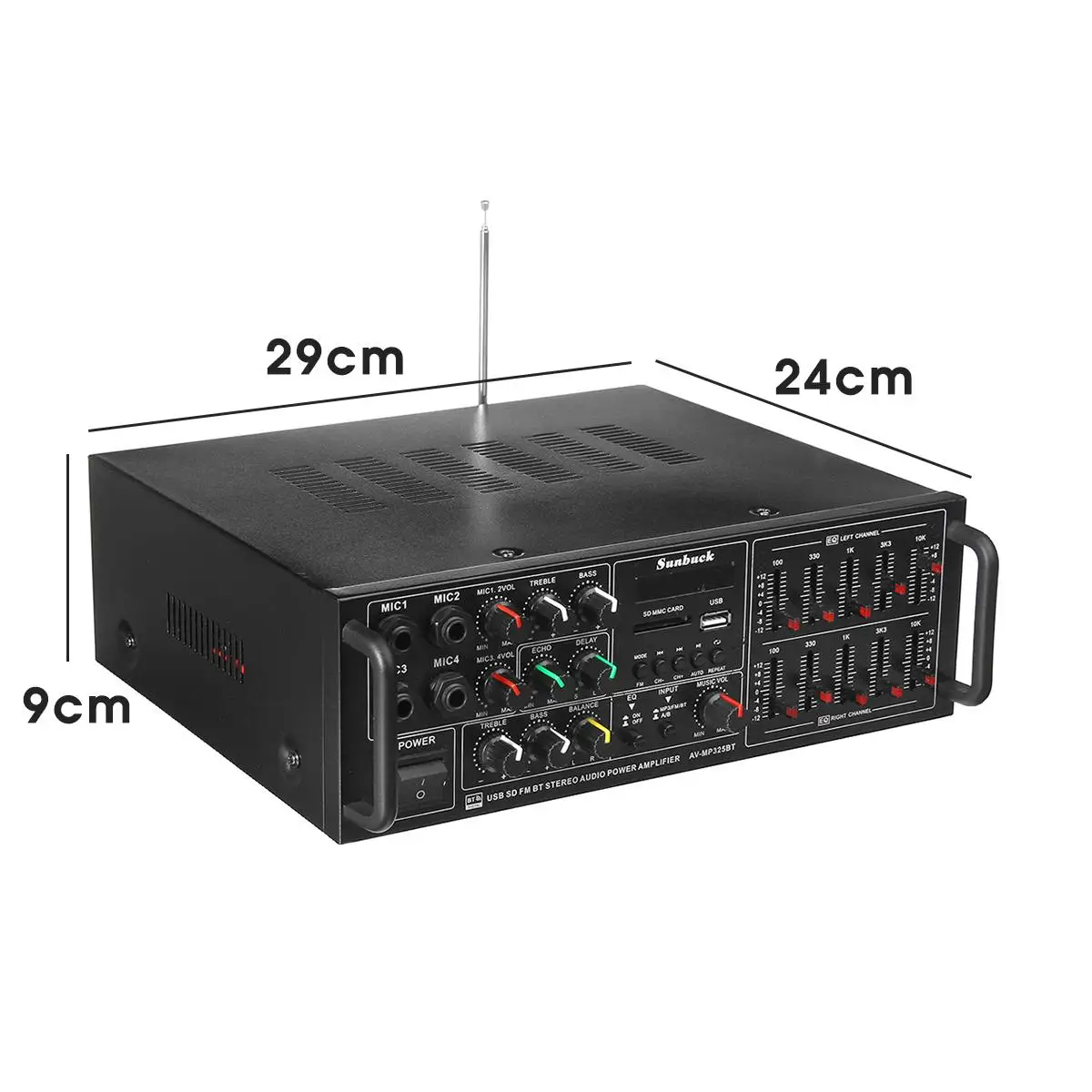 sunbuck bluetooth Amplifier 2000W Audio Power HiFi Amplifier for Car Home 2 Channel 12V/220V AV Amp Speaker FM Radio SD MP3