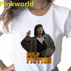 Pulp Fiction Movie print Summer ladies T-shirt ladies casual basis O-collar white shirt short sleeve ladies T-shirts,Drop Ship